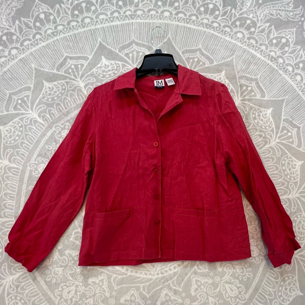 💗👚BEAUTIFUL DESIGNER TOP SHIRT BLOUSE👚💗M MP PETITE MEDIUM LINEN LS EUC 413